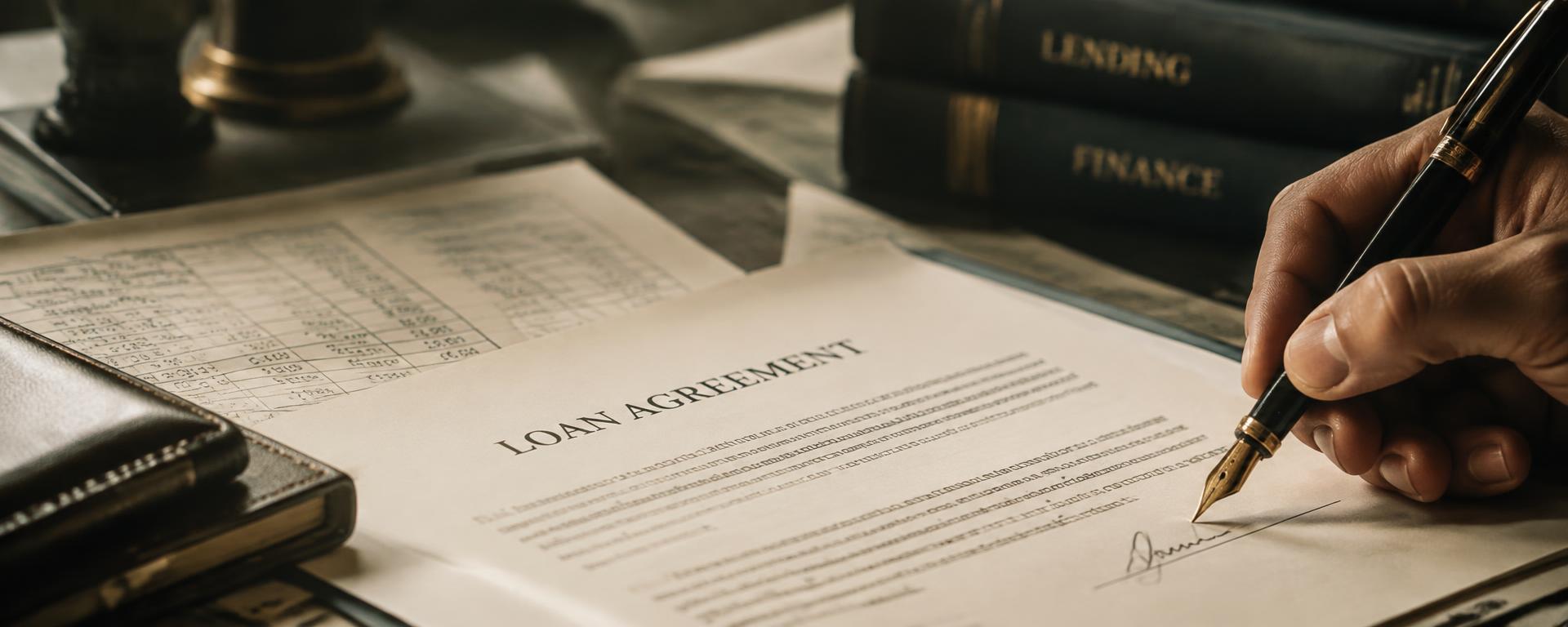 Signing a loan agreement with a fountain pen