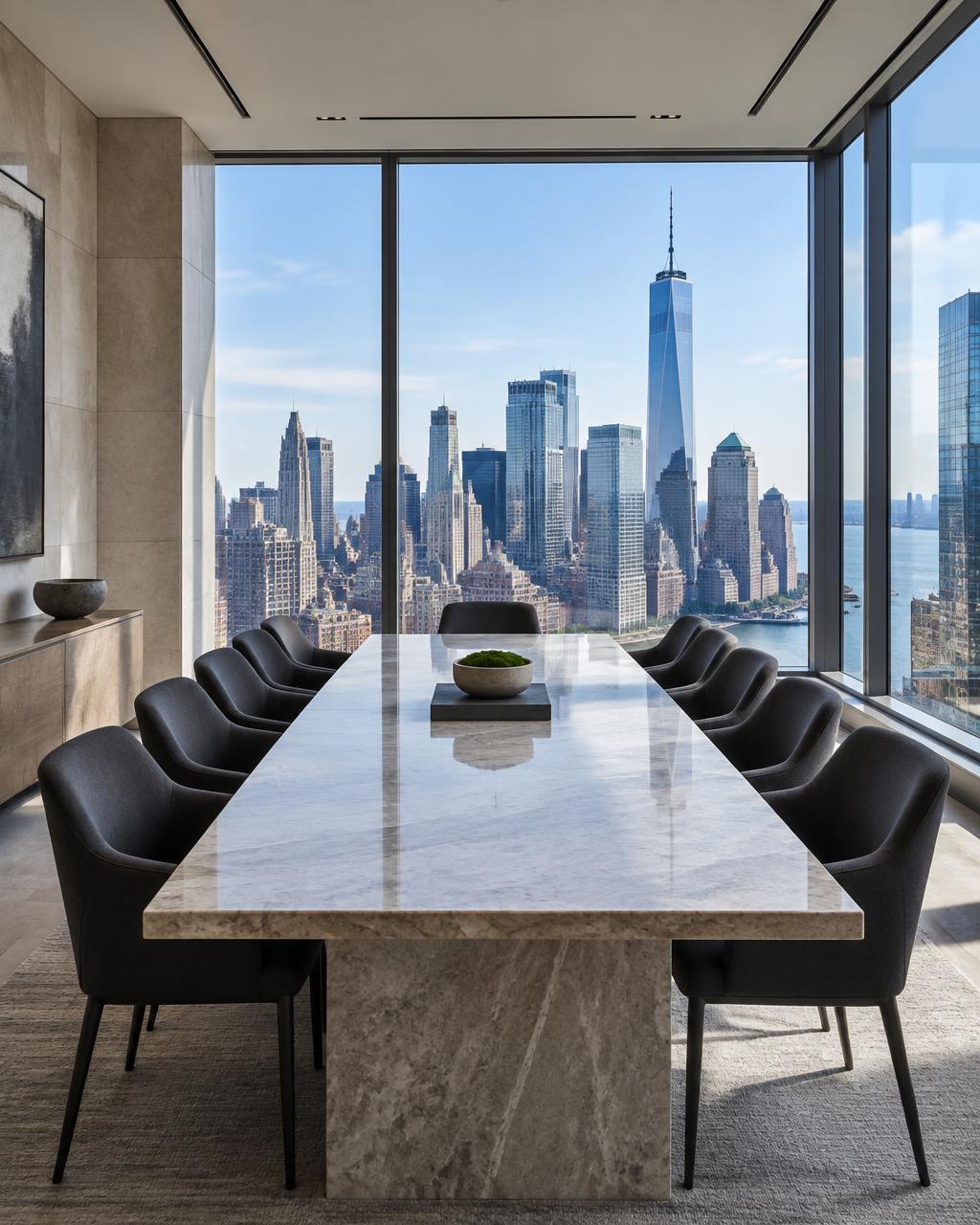 Architectural view of a Manhattan meeting room overlooking the skyline